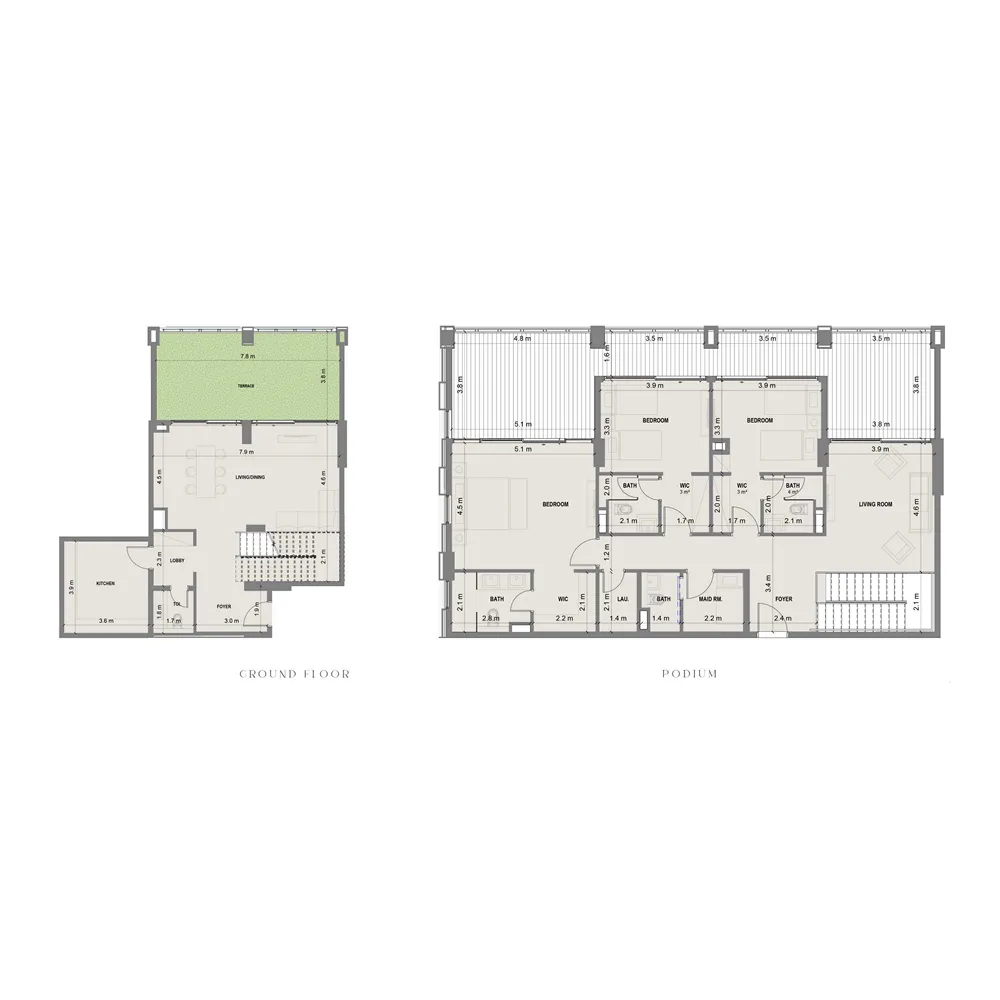 3 bedroom Duplex floor plan at Blue Marina Residence