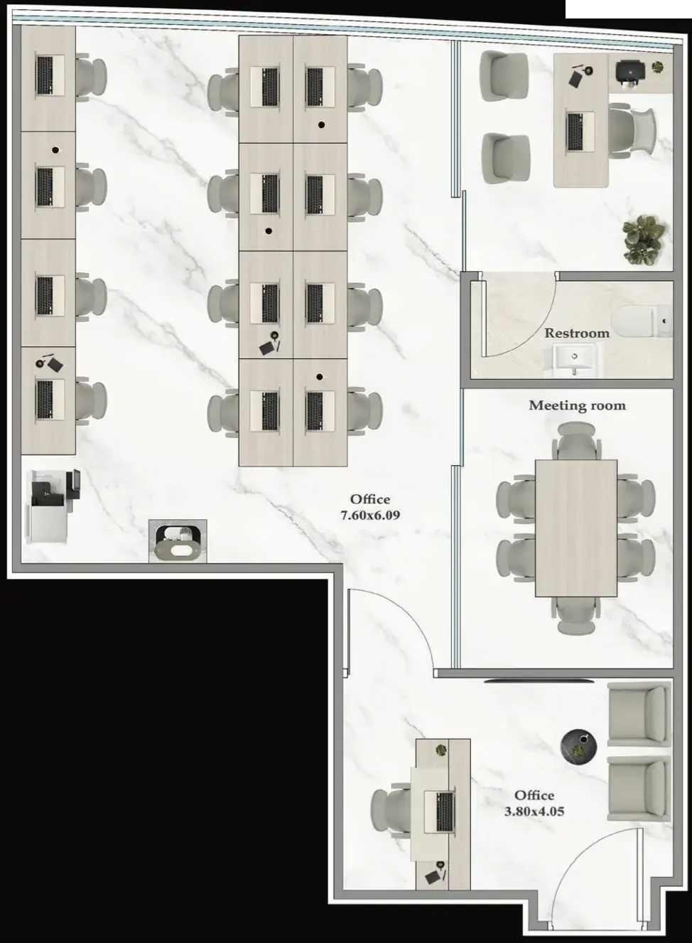  bedroom Office floor plan at Aspirz