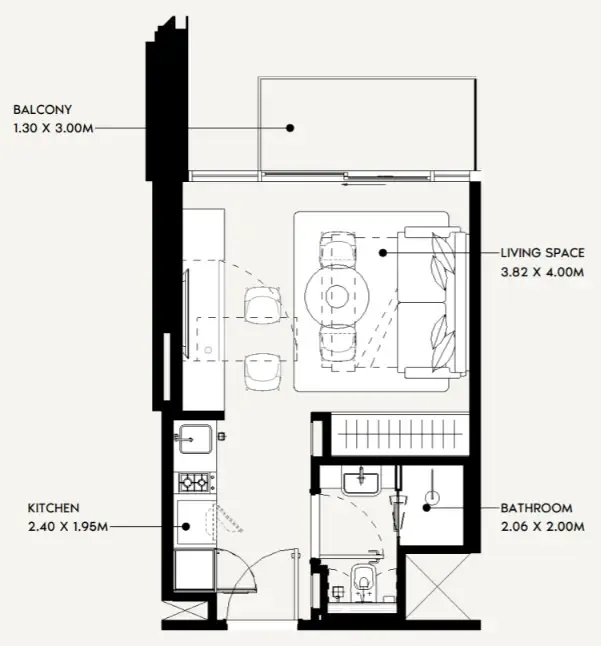 0 bedroom Apartments floor plan at Jaddaf Beach Oasis