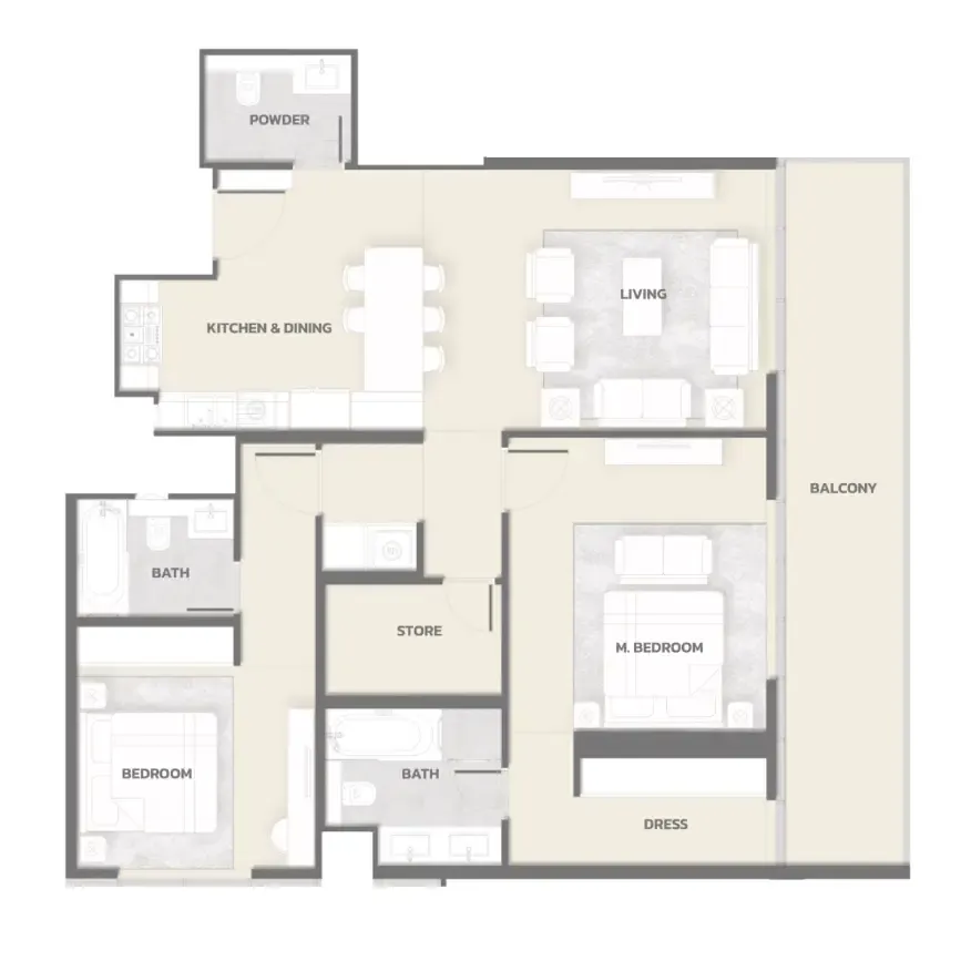2 bedroom Apartments floor plan at Tonino Lamborghini Residences