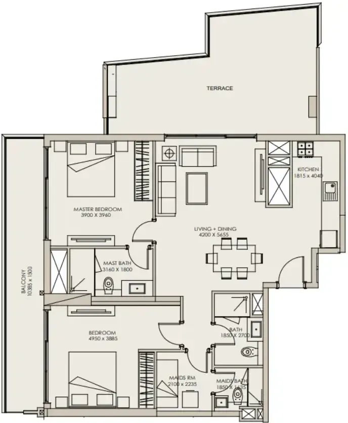 2 bedroom Apartments floor plan at Nirvana Residences 1