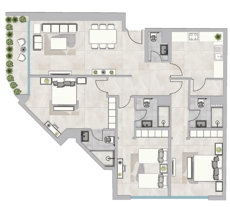 3 bedroom Apartments floor plan at Infinity Tower