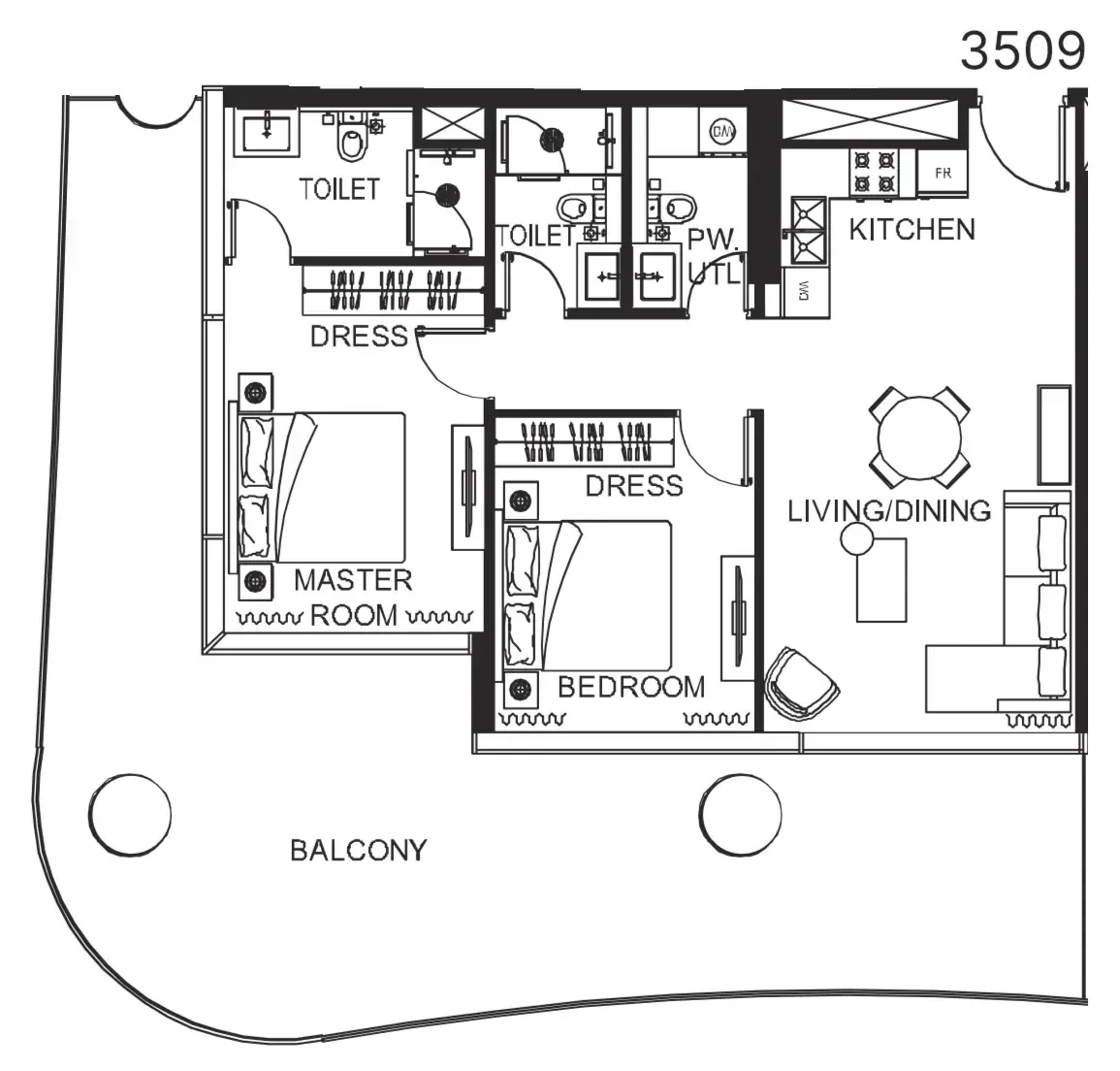 2 bedroom Apartments floor plan at The WOW Tower