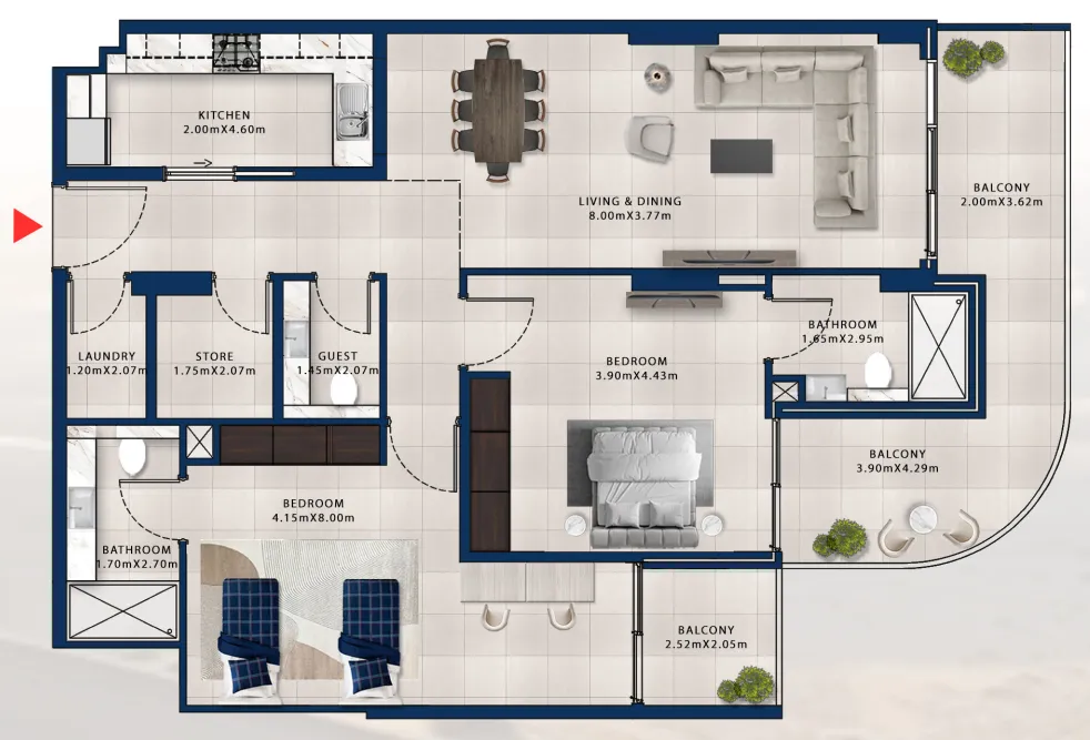 2 bedroom Apartments floor plan at Asayel Avenue