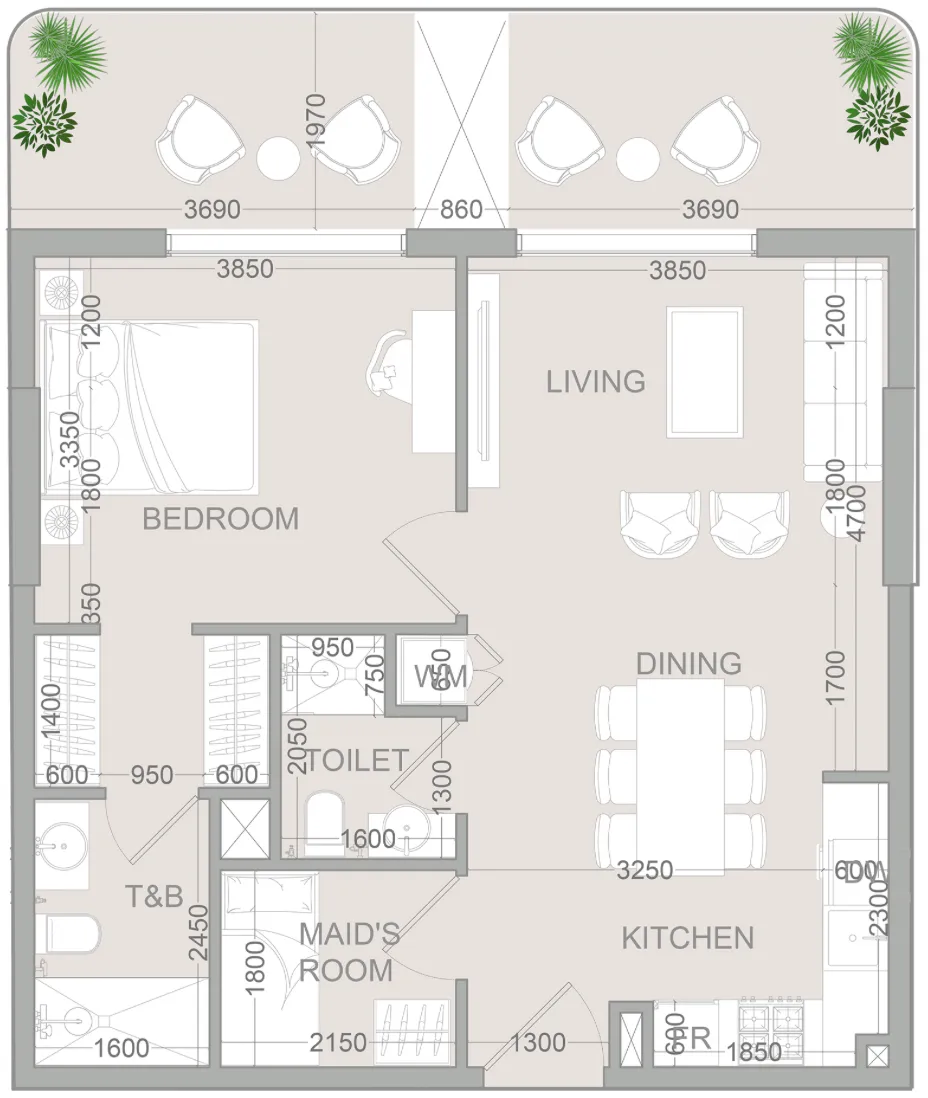 1.5 bedroom Apartments floor plan at TETR1S Tower