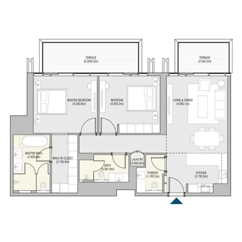 2 bedroom Apartments floor plan at Vida Residences Saadiyat Island
