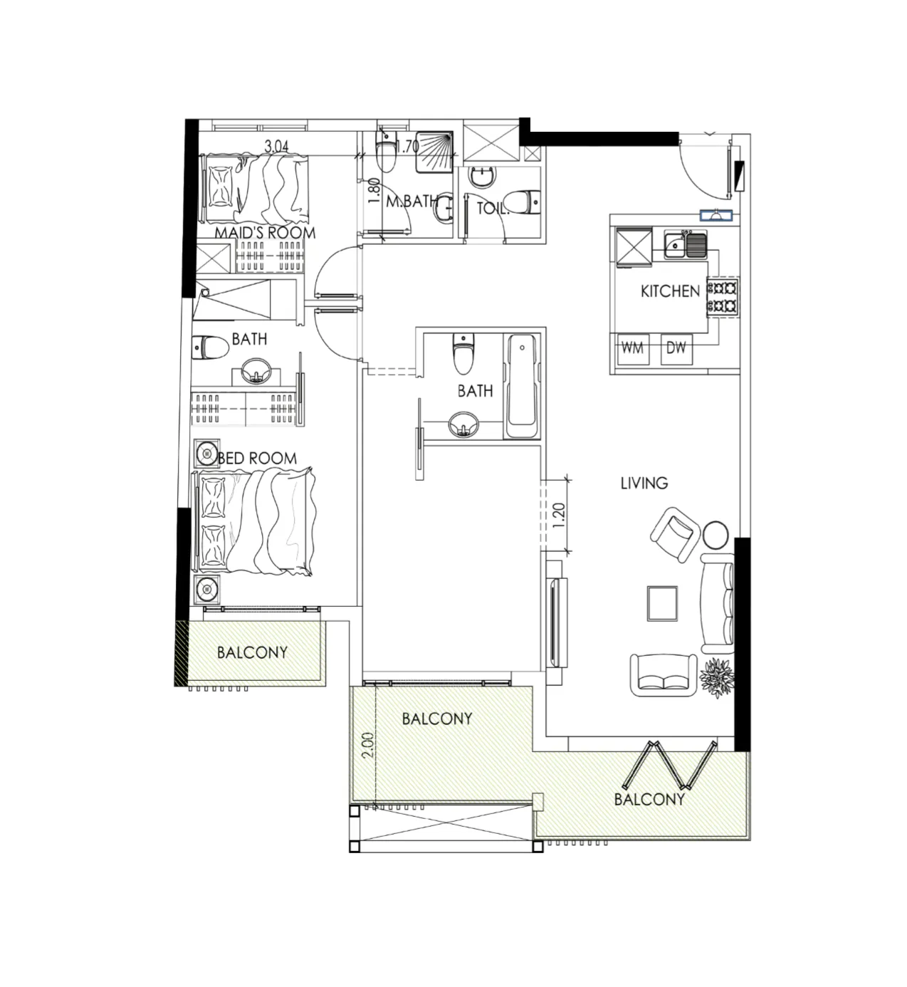 2 bedroom Apartments floor plan at Alef Noon Residence