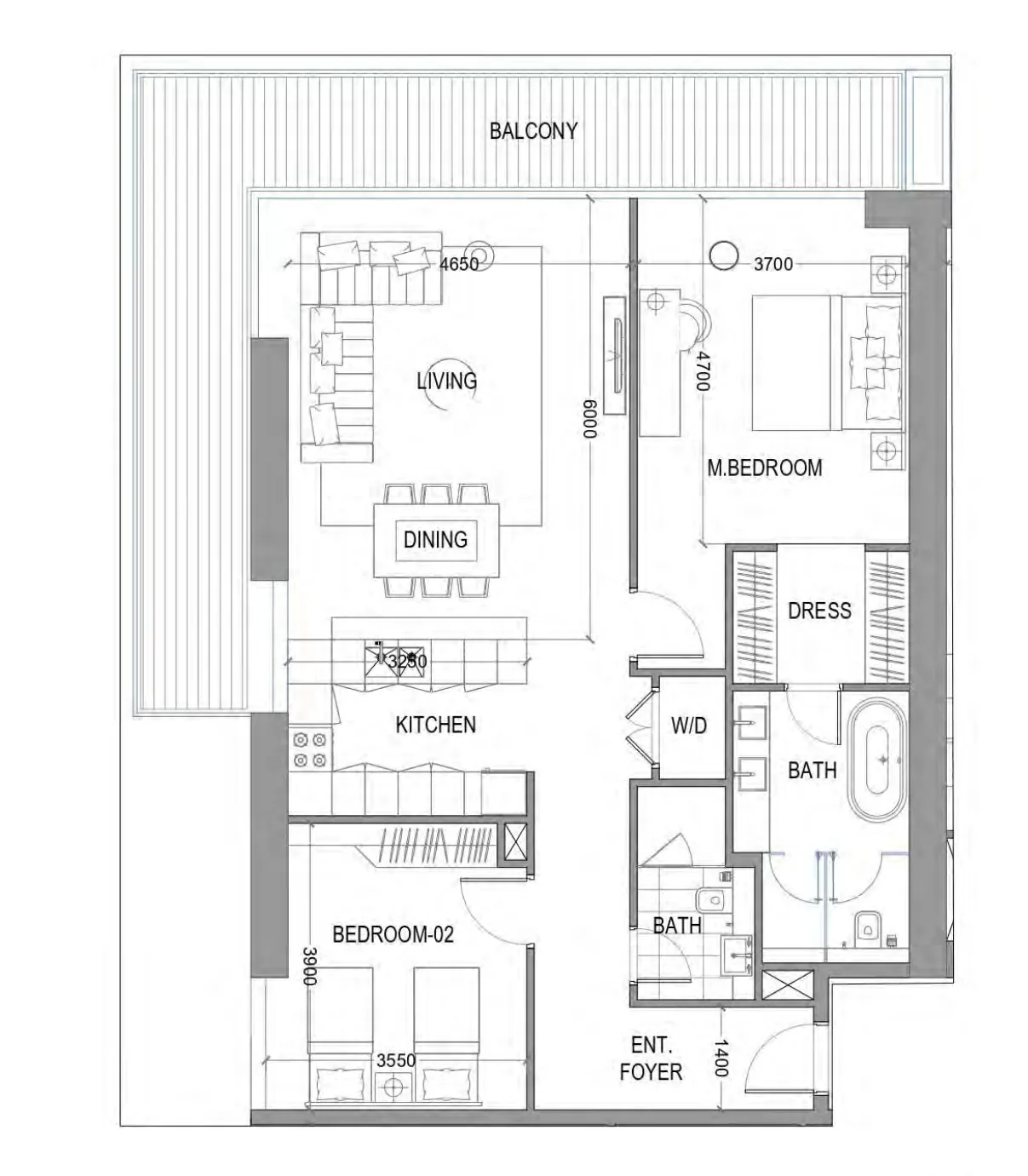 2 bedroom Apartments floor plan at Avior