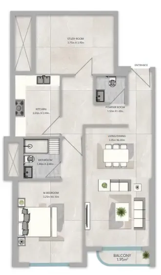 1 bedroom Apartments floor plan at Azha Views Residences