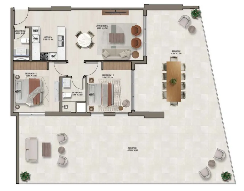 2 bedroom Apartments floor plan at Ghaff Land Residence