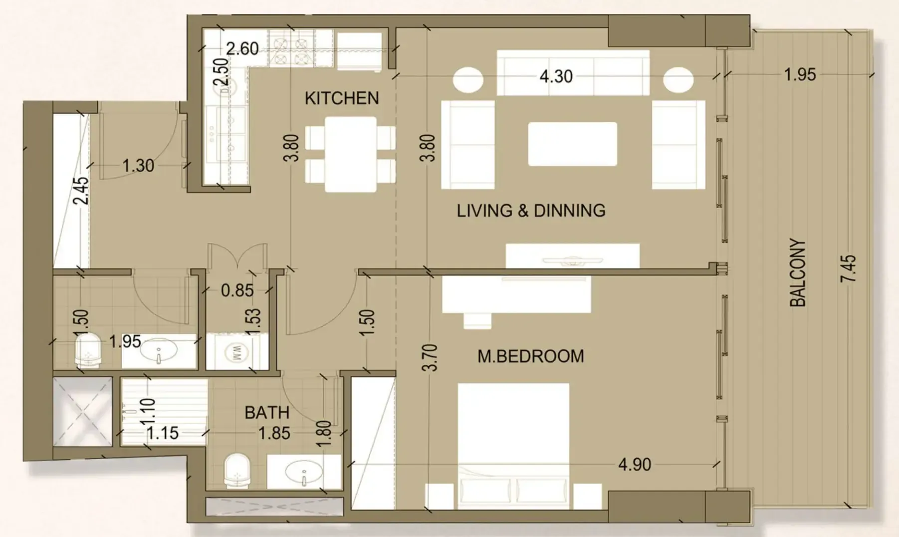 1 bedroom Apartments floor plan at Celia Homes