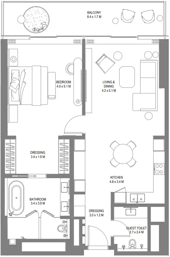1 bedroom Hotel Apartments floor plan at Anantara Sharjah Resort