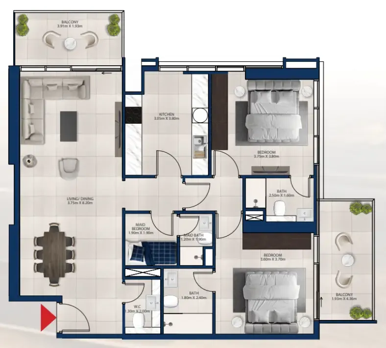 2 bedroom Apartments floor plan at Al Vista