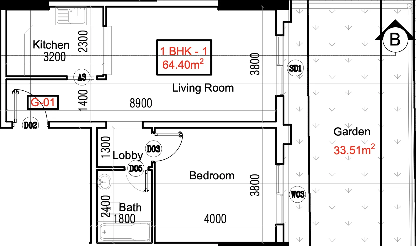 1 bedroom Apartments floor plan at Moonsa Residence