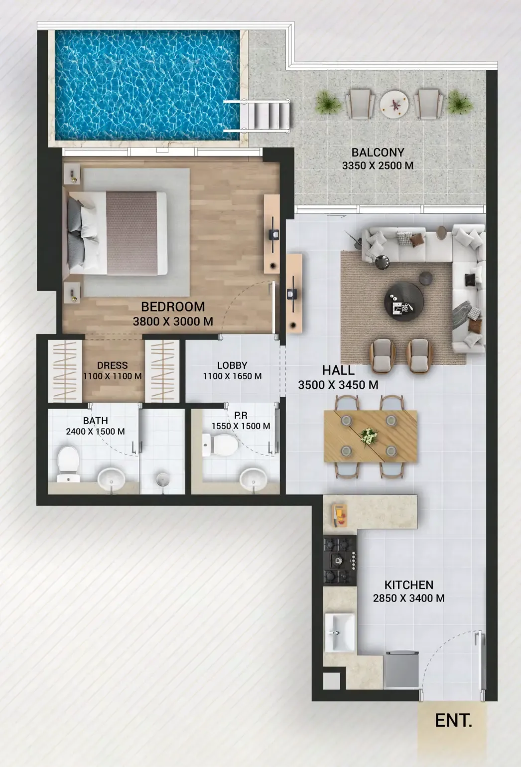 1 bedroom Apartments floor plan at Empire Lake Views