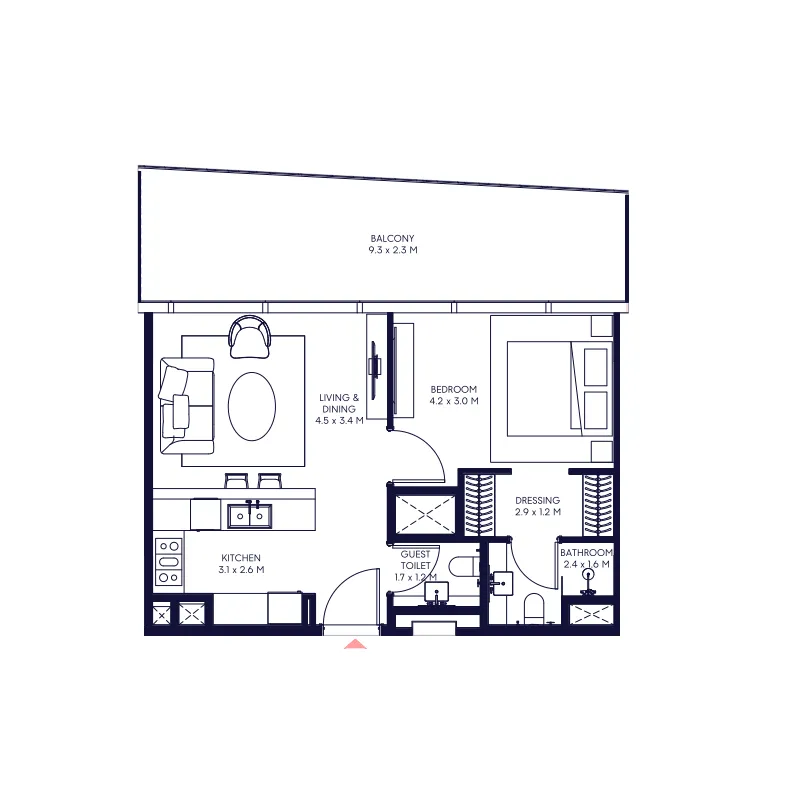 1 bedroom Apartments floor plan at Inaura Hotels & Residences Downtown