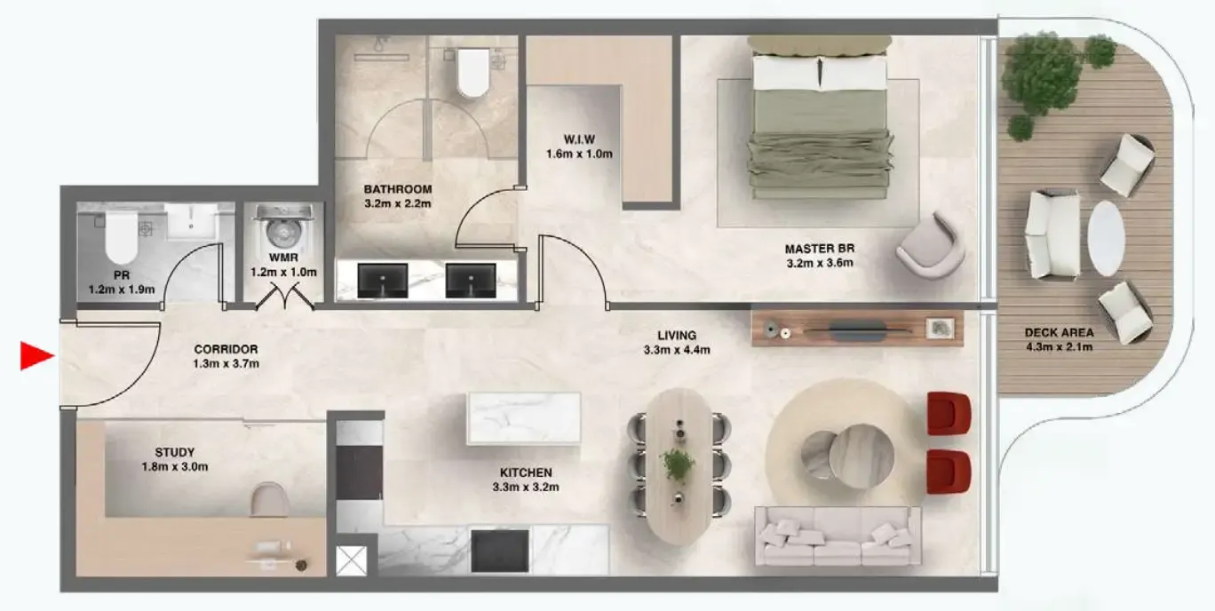 1 bedroom Apartments floor plan at The Tides