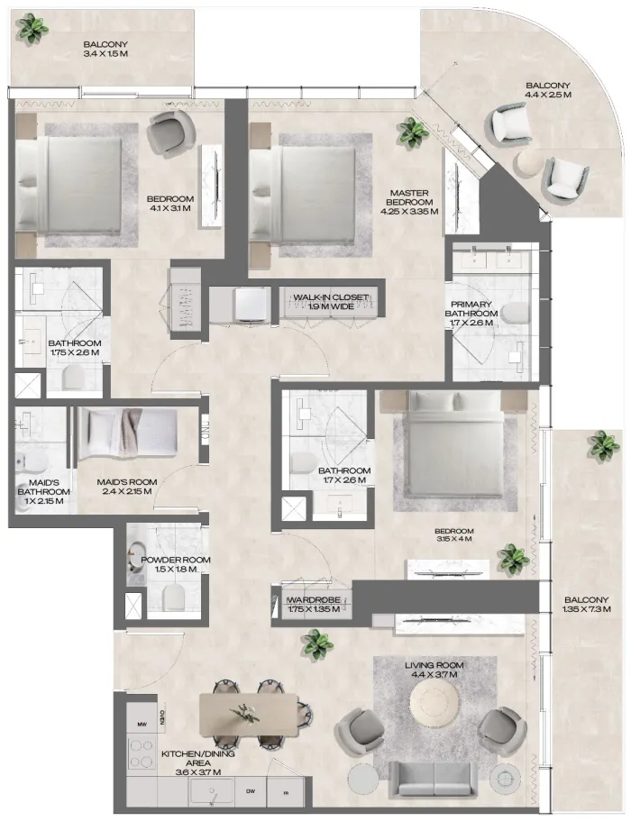 3 bedroom Apartments floor plan at DWTN Residences