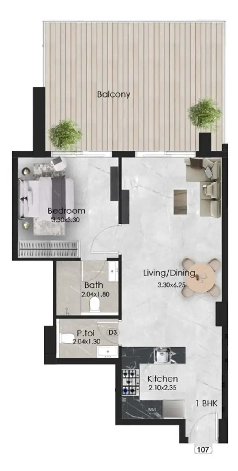 1 bedroom Apartments floor plan at Aristo