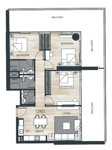 3 bedroom Apartments floor plan at Binghatti Ghost