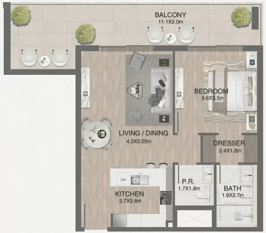 1 bedroom Apartments floor plan at One by Nine