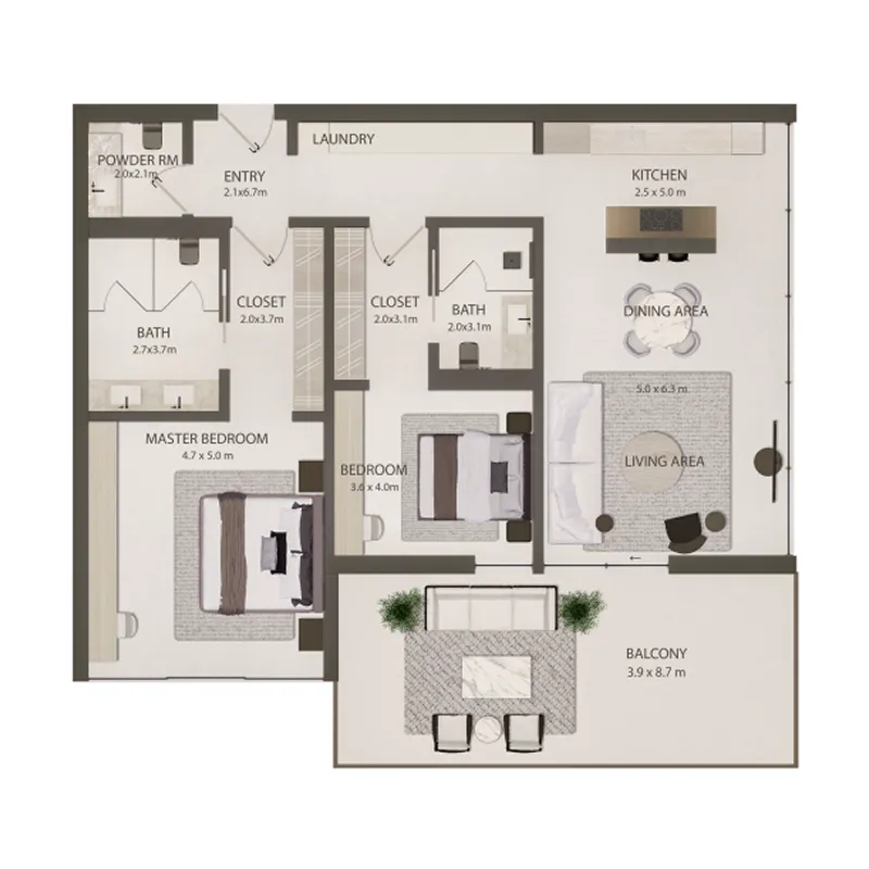 2 bedroom Apartments floor plan at Omoria Private Residences