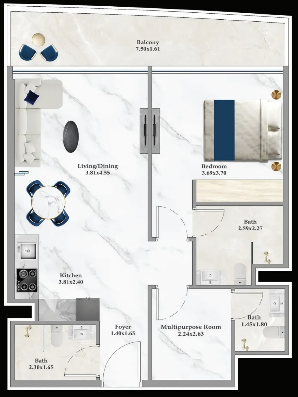 1 bedroom Apartments floor plan at Aspirz