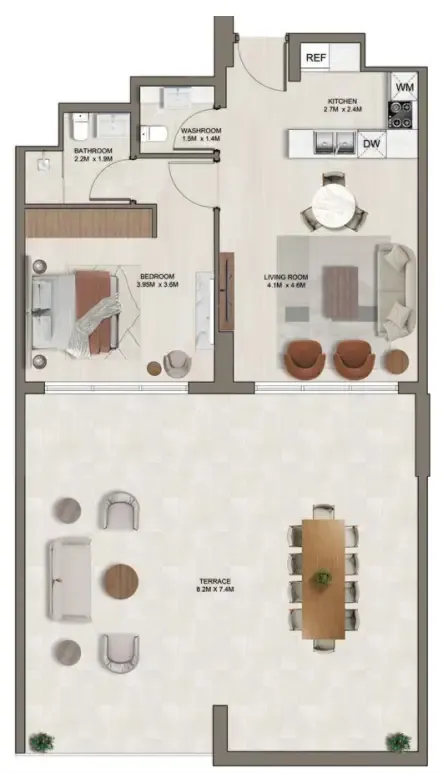 1 bedroom Apartments floor plan at Ghaff Land Residence