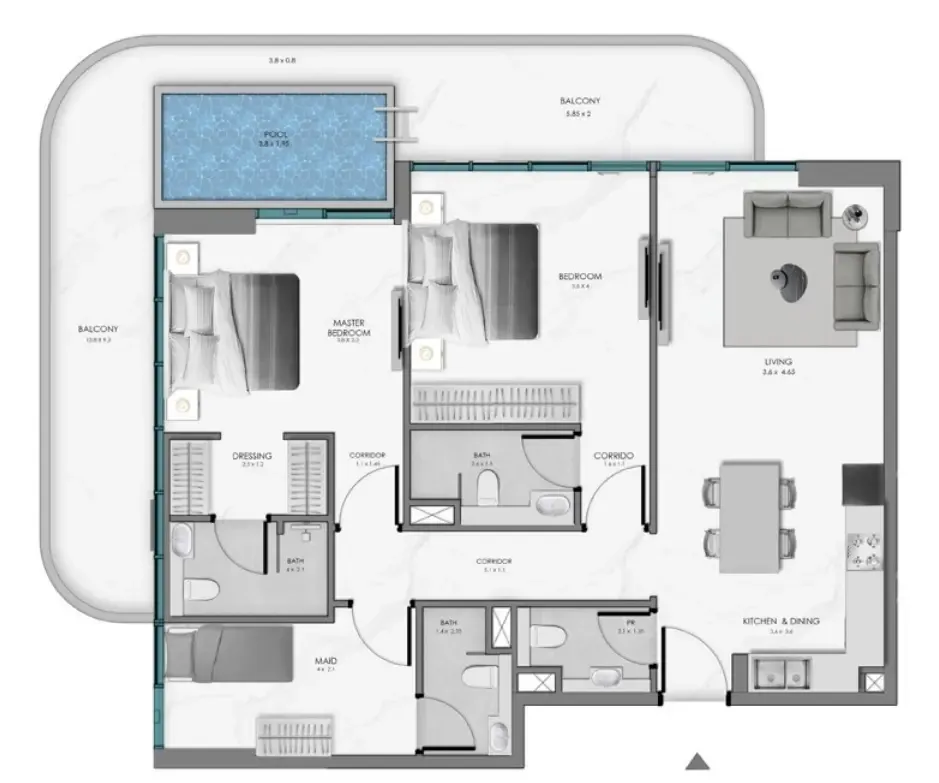 2 bedroom Apartments floor plan at Samana Ocean Bay