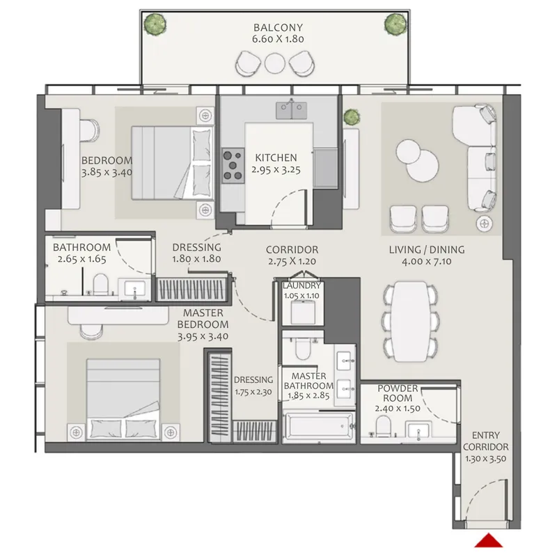 2 bedroom Apartments floor plan at Avenue Park Towers 2 at Wasl 1