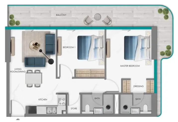 2 bedroom Apartments floor plan at Samana Hills South Haven