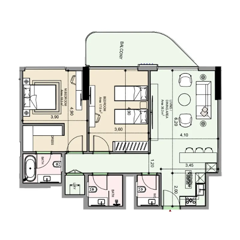 2 bedroom Apartments floor plan at Edgewater Residences 1, 2 and 3