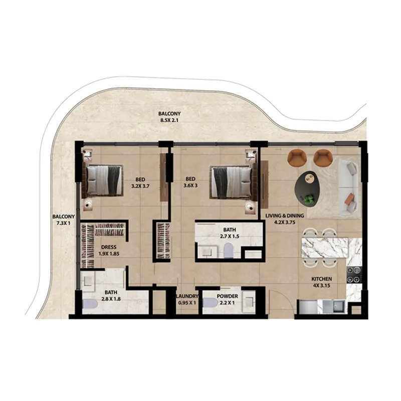 2 bedroom Apartments floor plan at Marquis Horizon