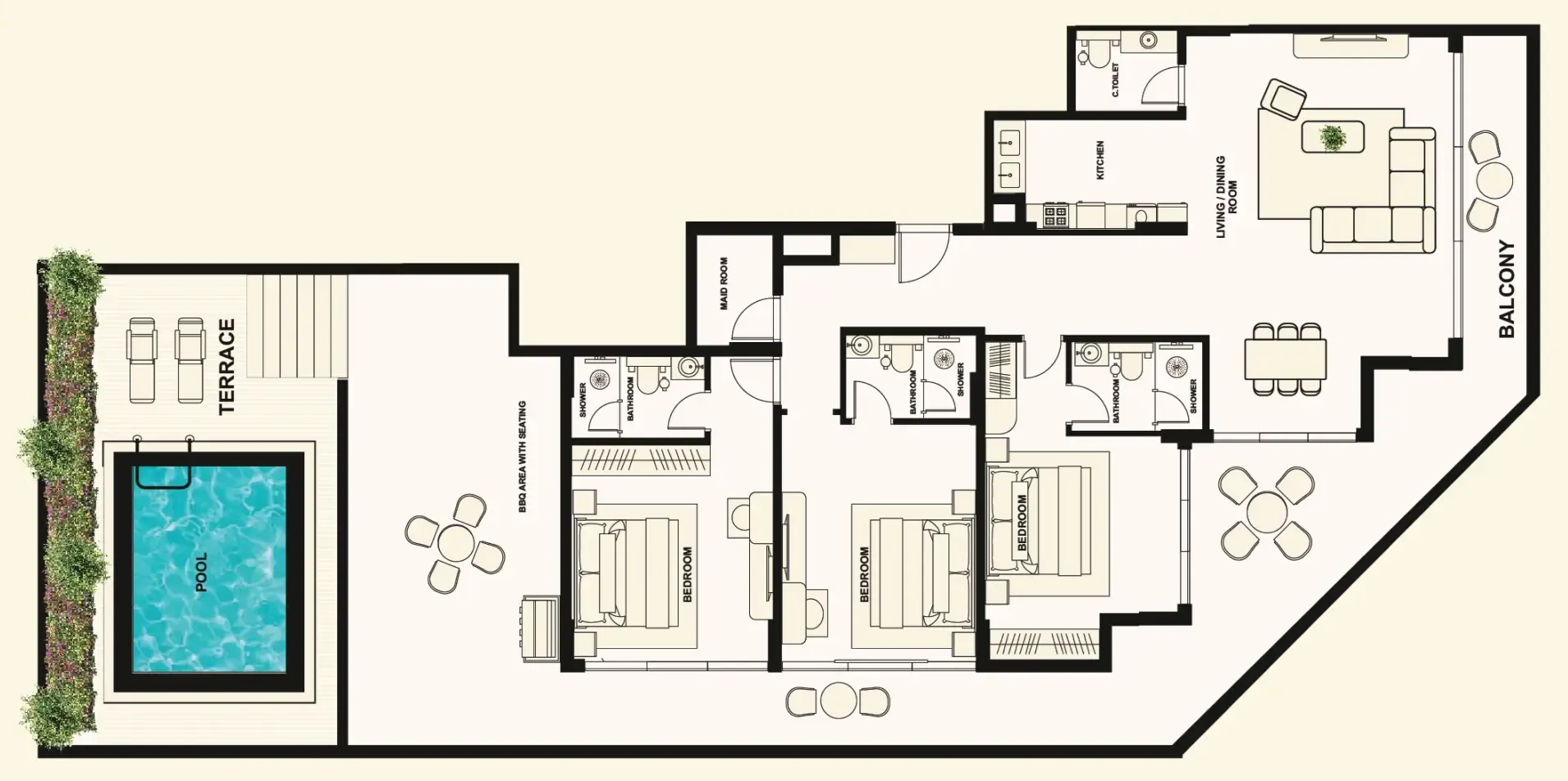 3.5 bedroom Penthouse floor plan at The Elysian