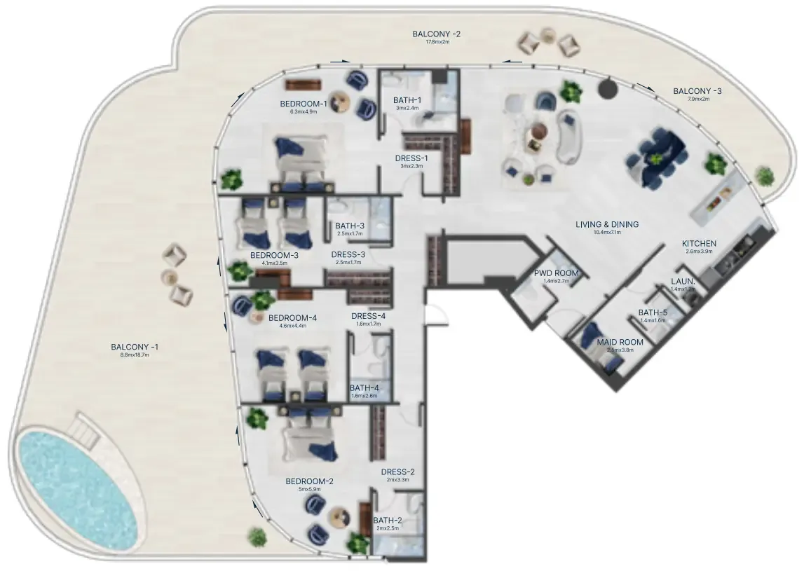 4 bedroom Penthouse floor plan at Acacia by BNW Developments