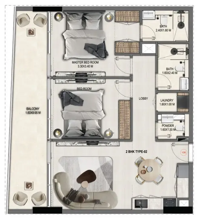 2 bedroom Apartments floor plan at Divine Elements