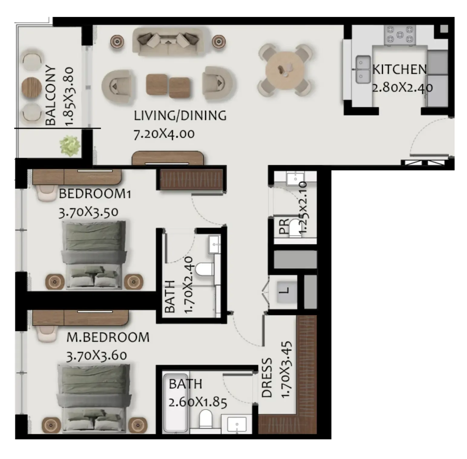 2 bedroom Apartments floor plan at Boulevard Park at Wasl Gate