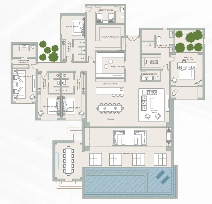 5 bedroom Villa floor plan at The Ritz Carlton Al Wadi Desert Resort