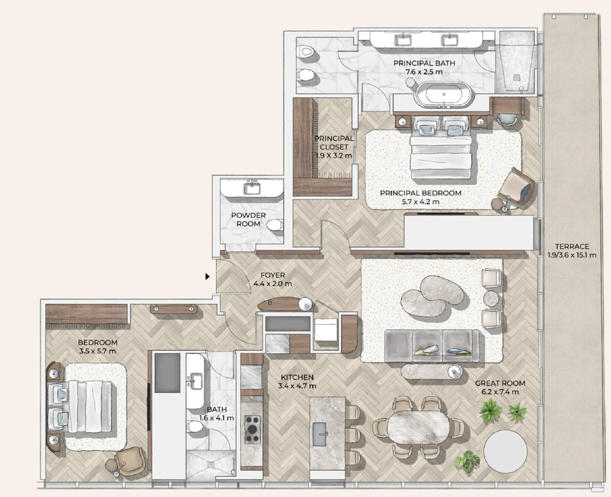2 bedroom Apartments floor plan at Mr. C Residences Downtown