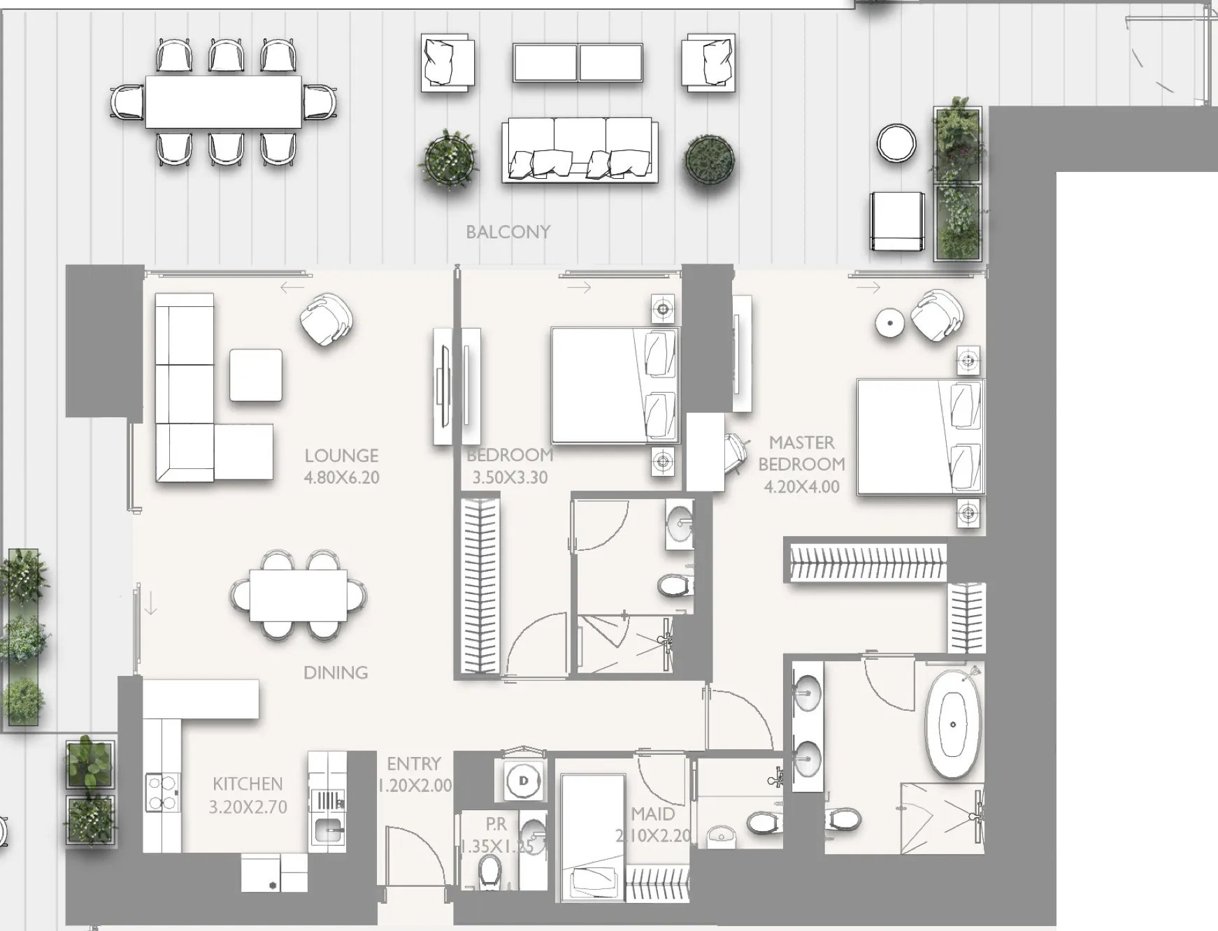 2.5 bedroom Apartments floor plan at Fairmont Residences Solara Tower