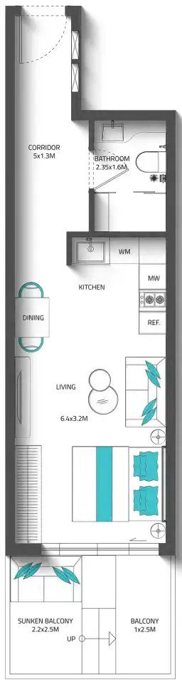 0 bedroom Apartments floor plan at Reef 996