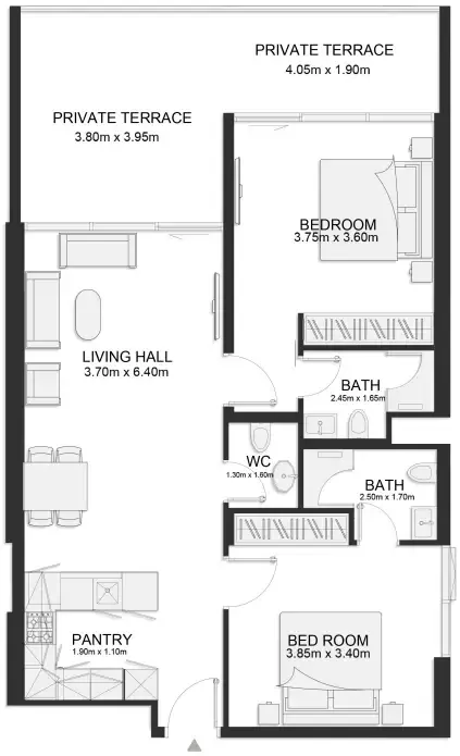 2 bedroom Apartments floor plan at Ashley Hills