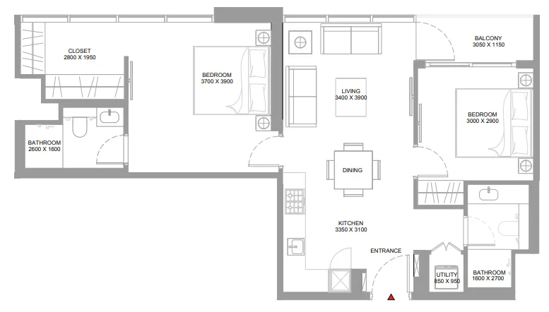 2 bedroom Apartments floor plan at Pristine Beach Residences