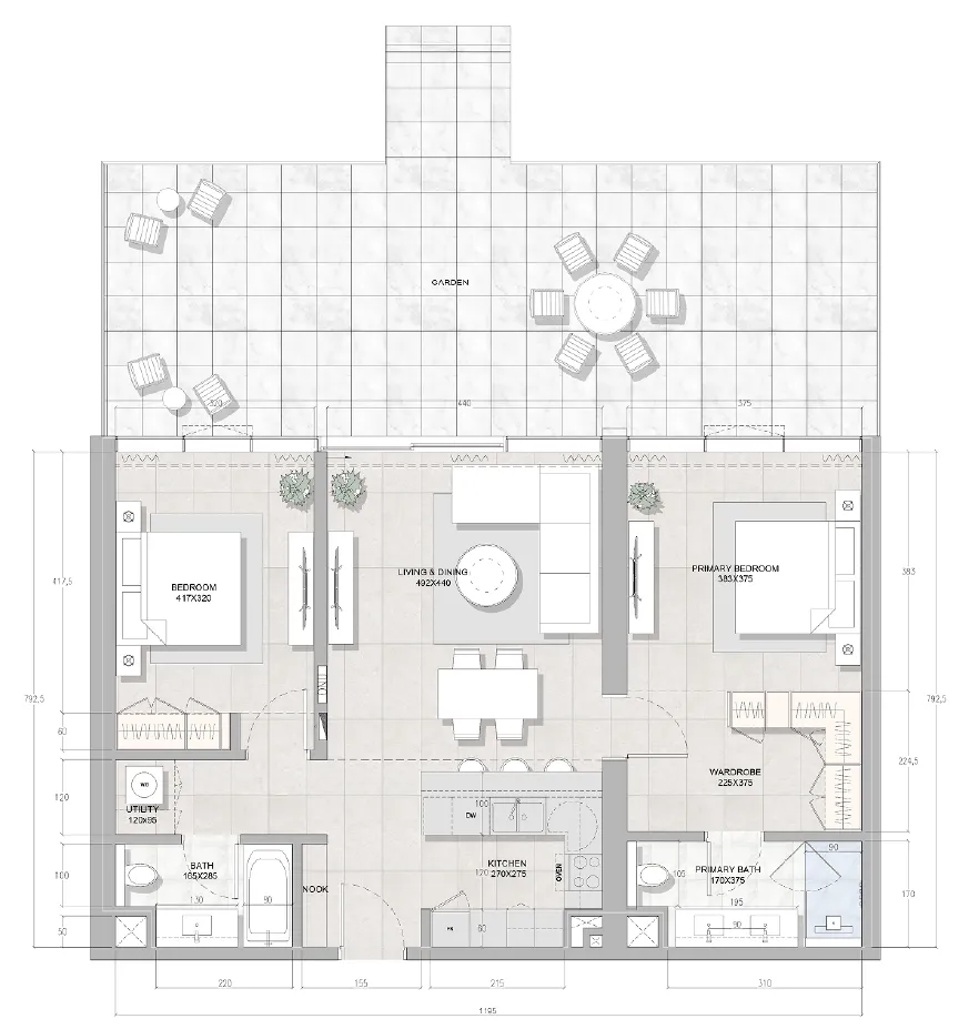 2 bedroom Apartments floor plan at Solera Downtown Mina