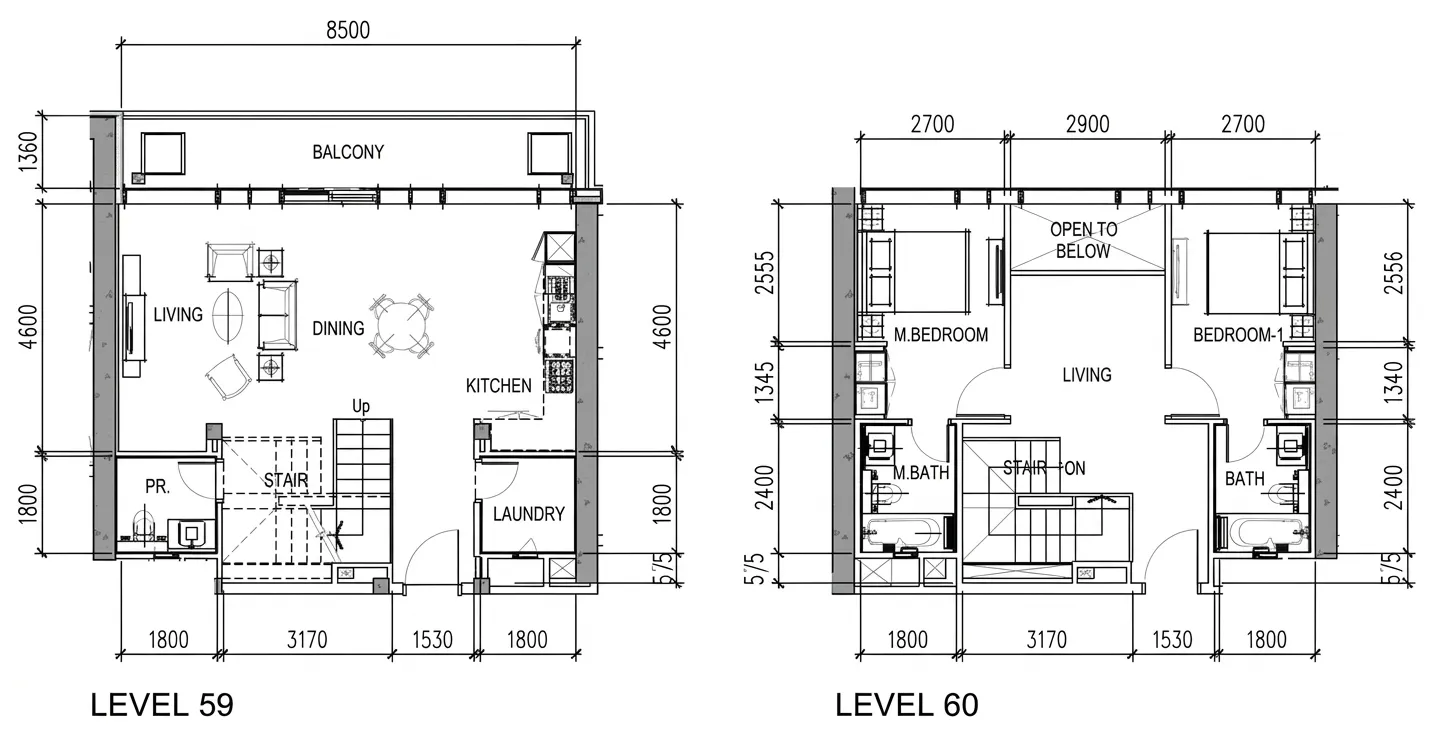 2 bedroom Duplex floor plan at Aykon City Tower