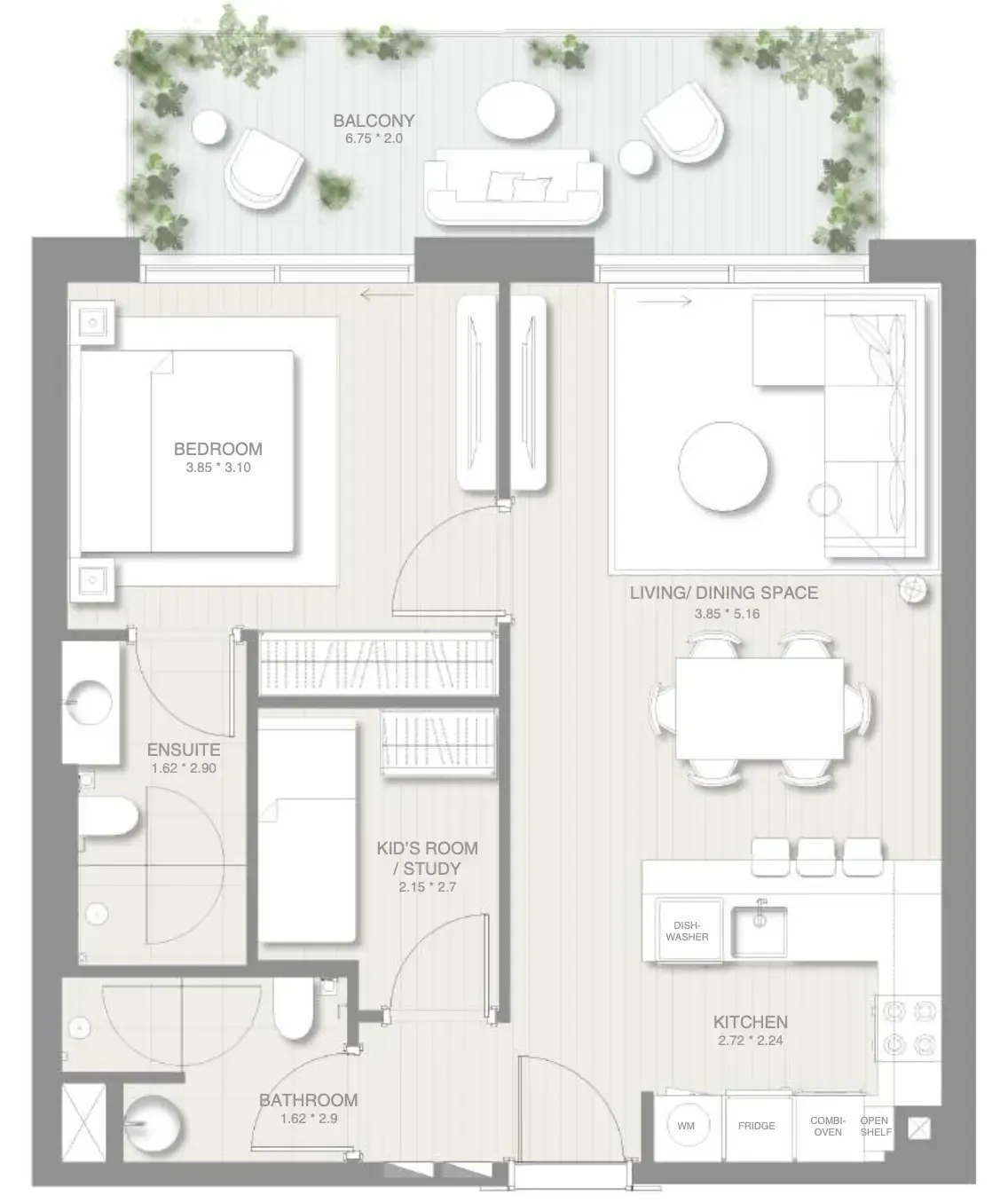 1.5 bedroom Apartments floor plan at Sol Levante