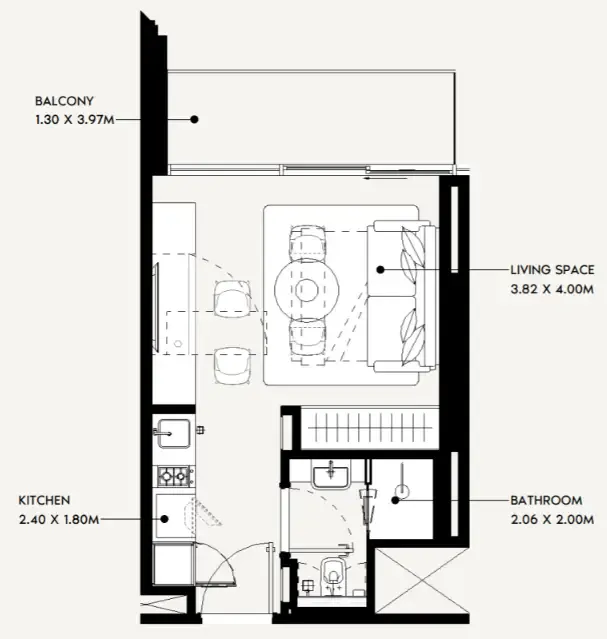 0 bedroom Apartments floor plan at Jaddaf Beach Oasis