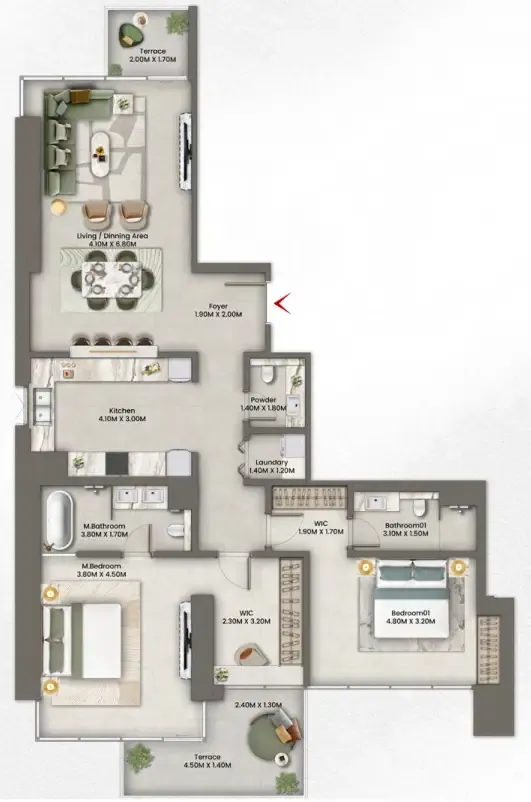 2 bedroom Apartments floor plan at Anwa Aria