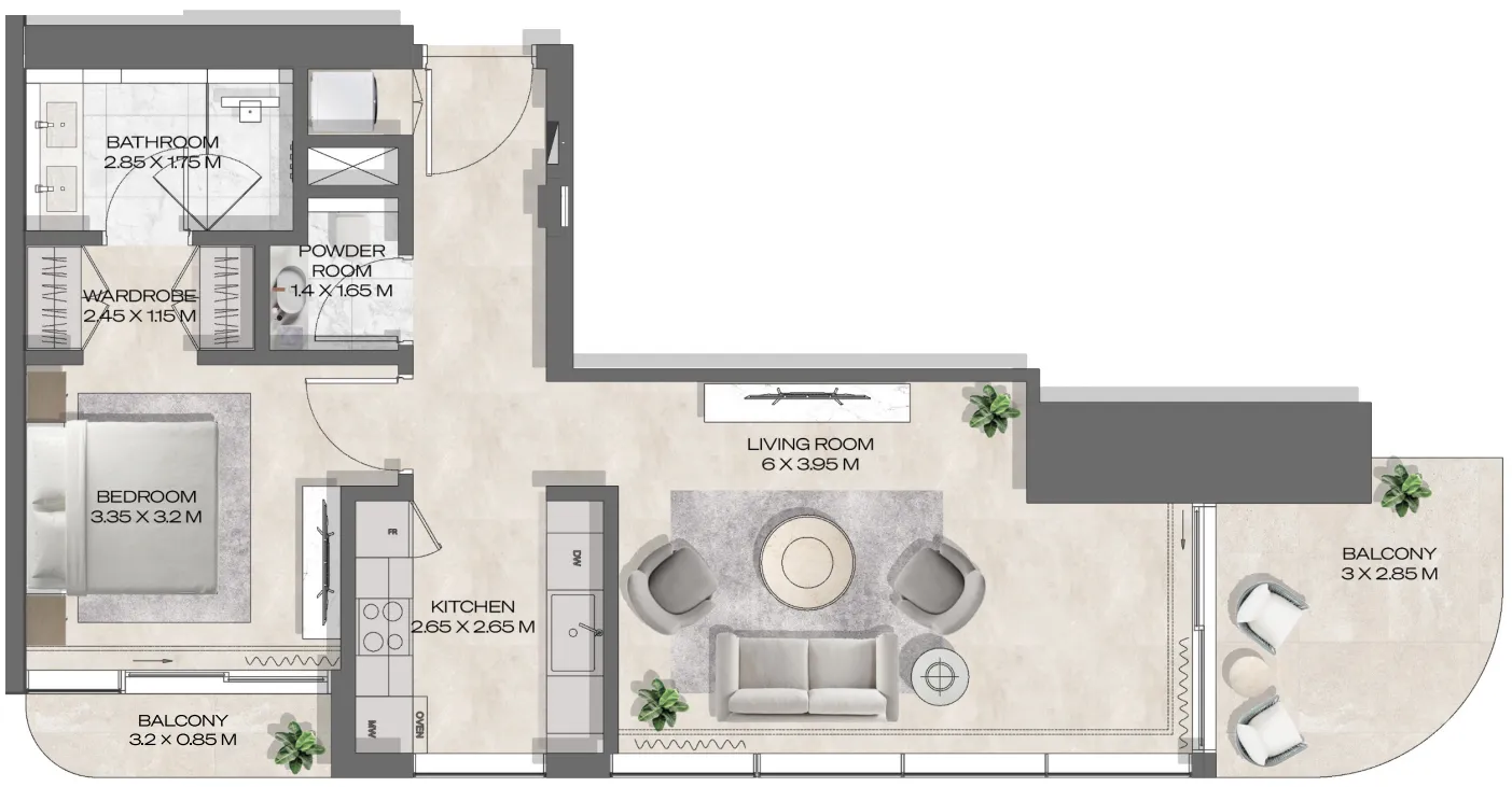 1 bedroom Apartments floor plan at DWTN Residences