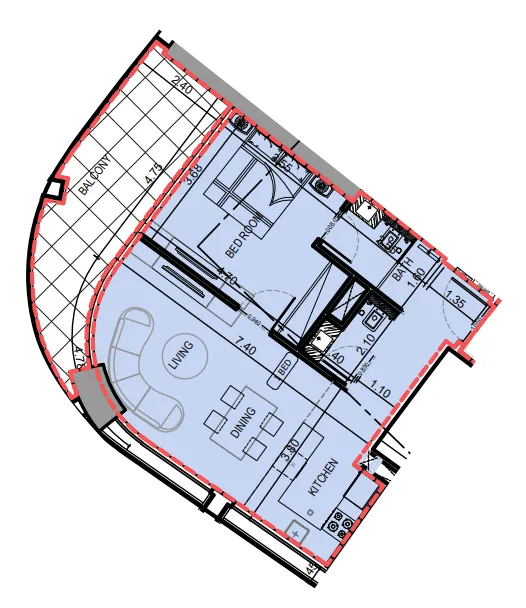 1 bedroom Apartments floor plan at Binghatti Skyrise